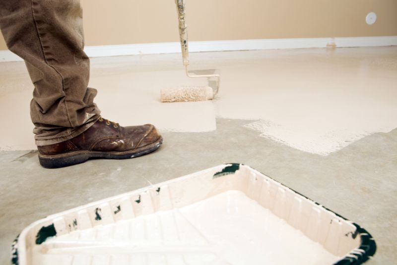 white epoxy coating applied on the floor